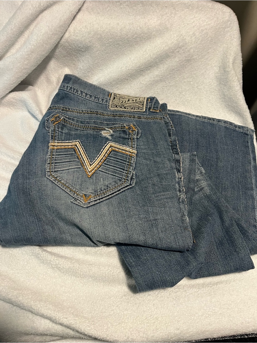 Affliction Ace Jeans Men's Size 34 Long Blue  Straight Leg Distressed Denim